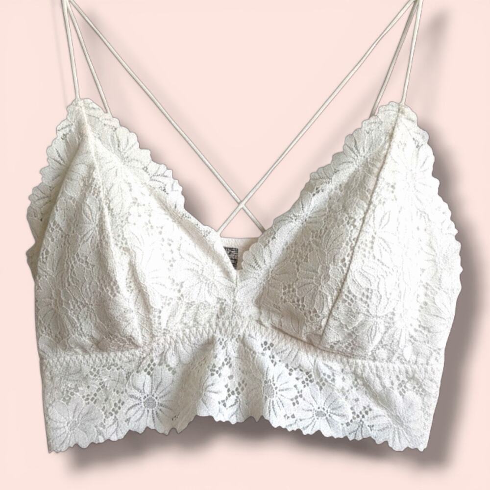 Victoria Secret Pink Lace Bralette White Strappy Adjust Racerback Soft Cup XXL
